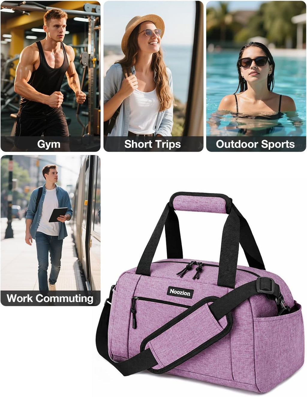 Noozion 14 inch Small Gym Bag for Women & Men, Lightweight Carry On Mini Duffle Bag with Multiple Pockets, Sports Bag for Travel and Workout.