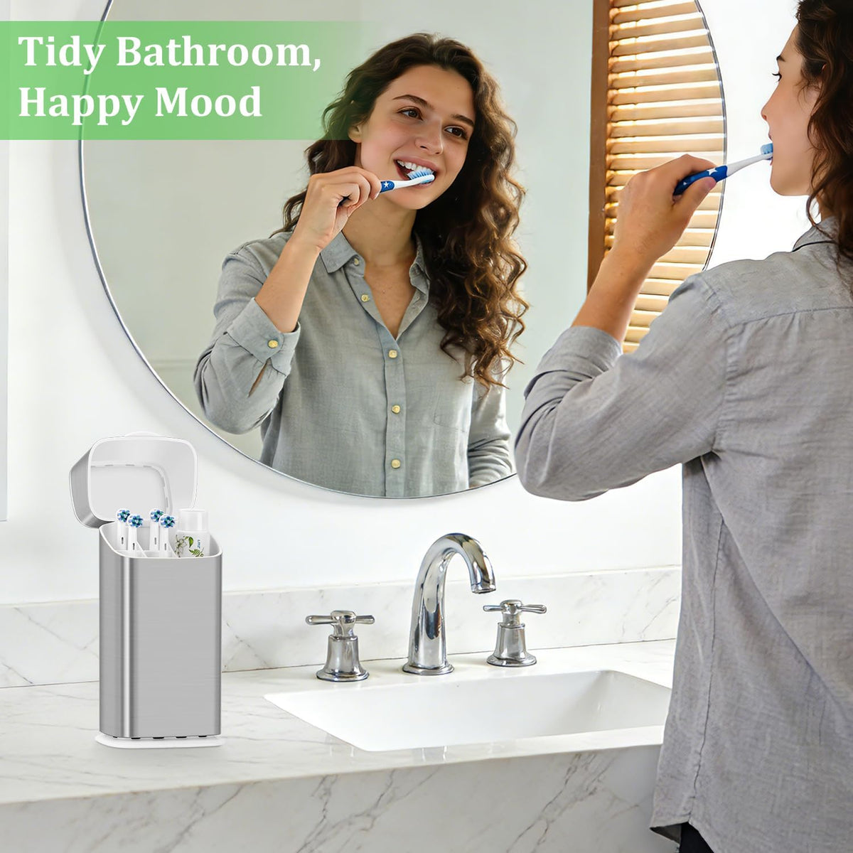 GFWARE Electric Toothbrush Holder with Cover, Ventilated & Drainage, Silver