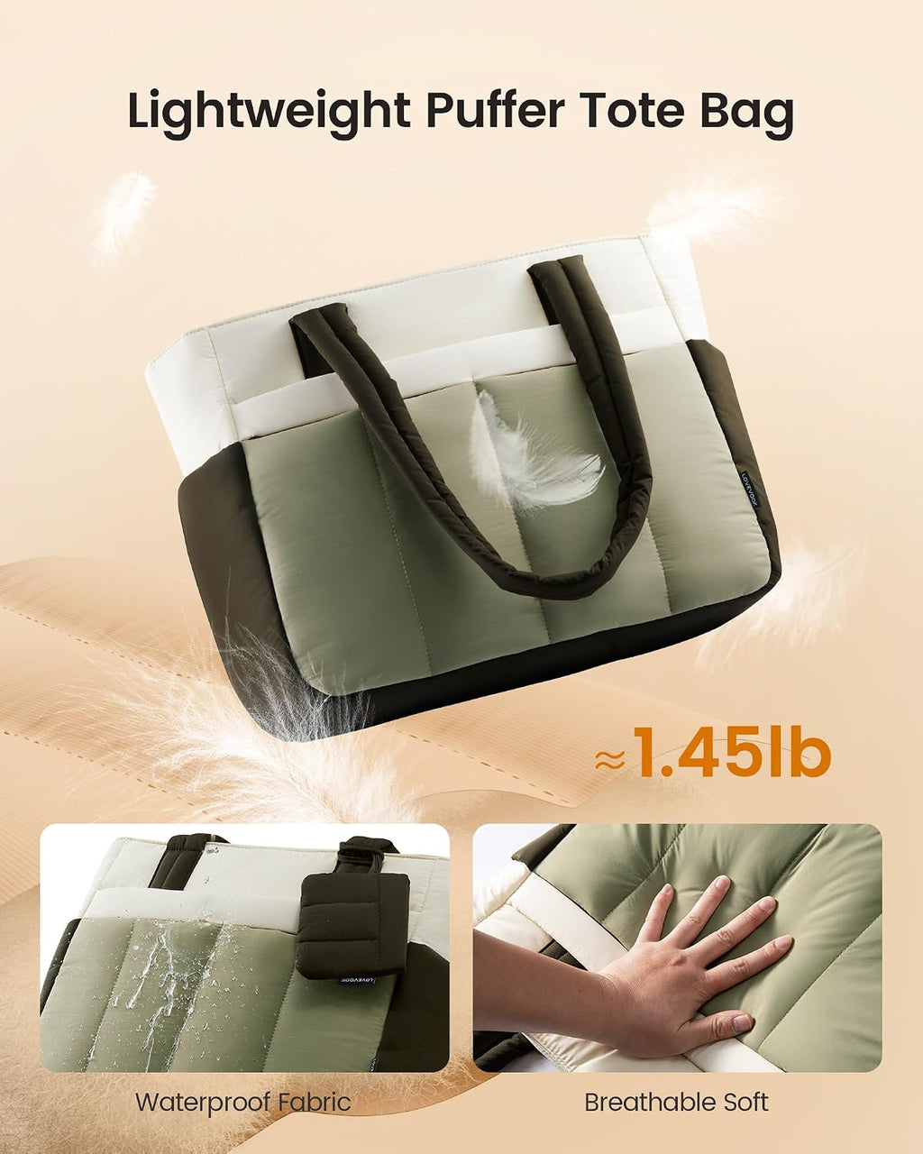 LOVEVOOK Puffer Tote Bag for Women Quilted Work Tote Handbags with Zipper 15.6 inch Teacher Nurse Bags for Office
