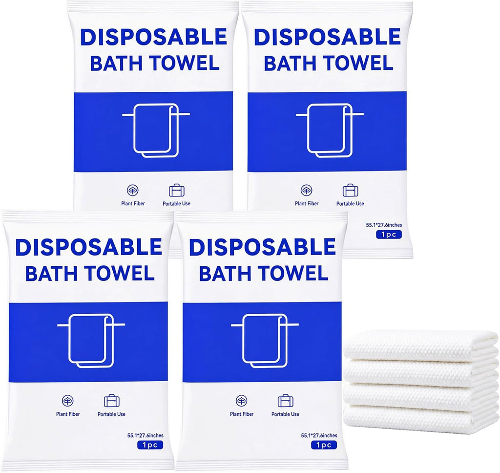 Extra Large Highly Absorbent Disposable Bath Towels for Travel – 4 Pack