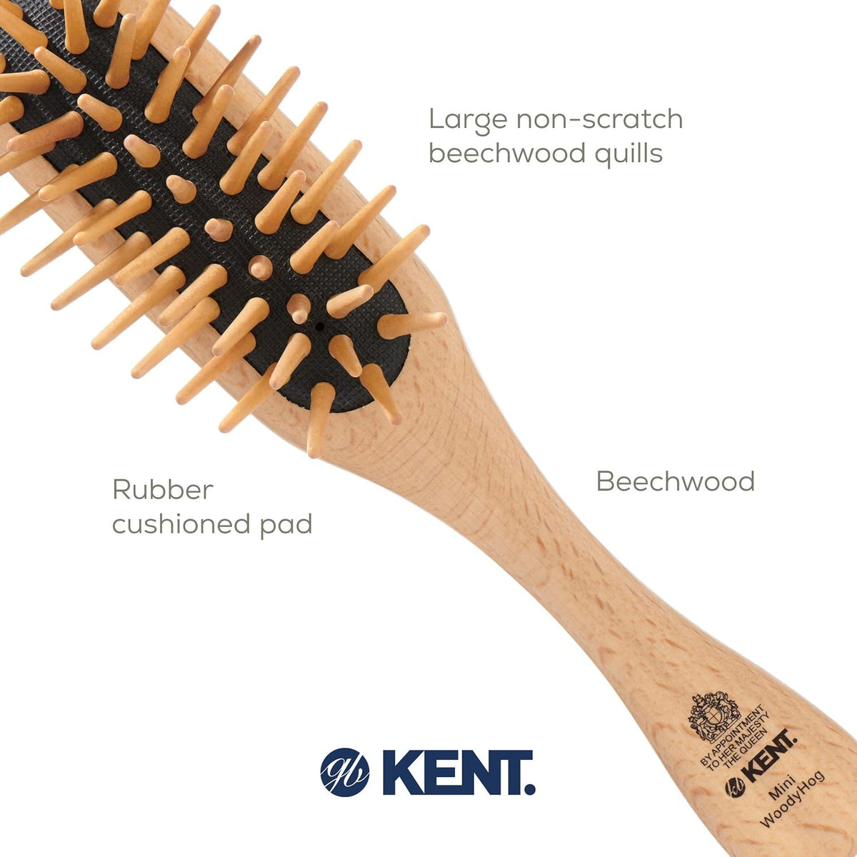 Kent KB MiniWoodyhog Travel Size Detangling Brush Beech-wood, Firm Rounded Wooden Bristles,Natural Cushion Detangler Wooden Hair Brush for Women Men and Kids Everyday Care,Made in England (Pack of 3)