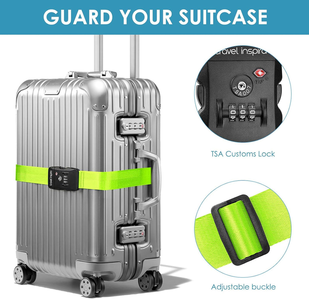 Travel Inspira TSA Approved Luggage Strap - Adjustable Length with Combination Lock and Digital Luggage Scale 110 Pounds, Battery Included