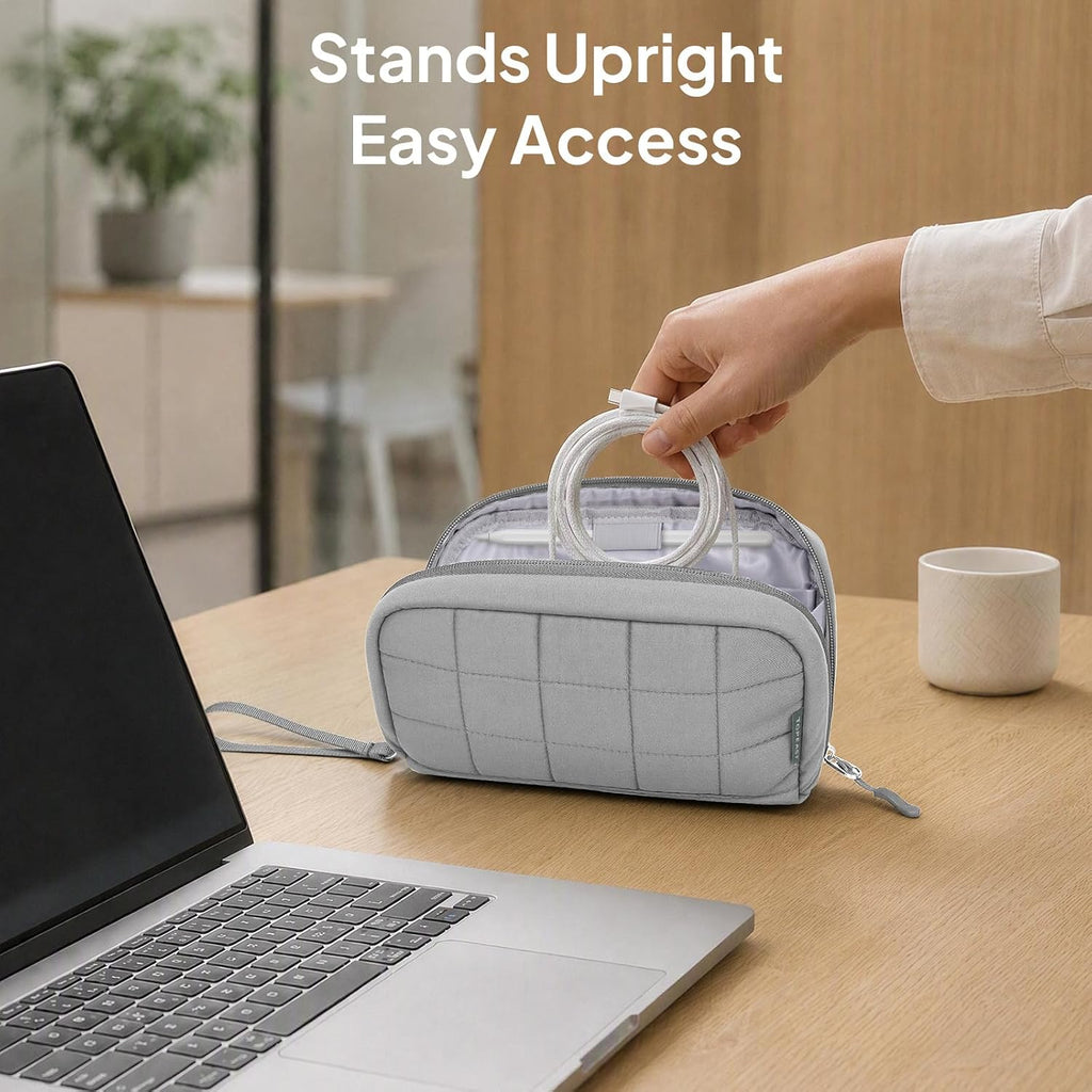 TOPEAST Quilted Cable Organizer Bag,Soft Tech Pouch Travel Electronics Case