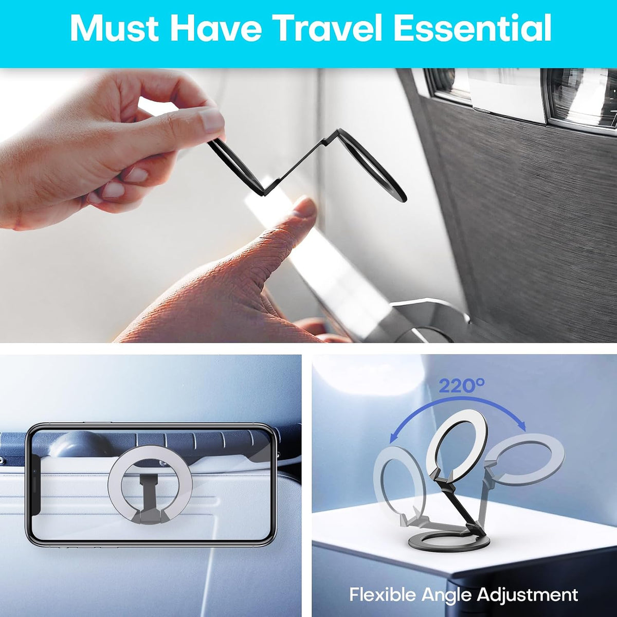 Mini Airplane Magnetic Phone Holder for MagSafe, Travel Mount, Silver