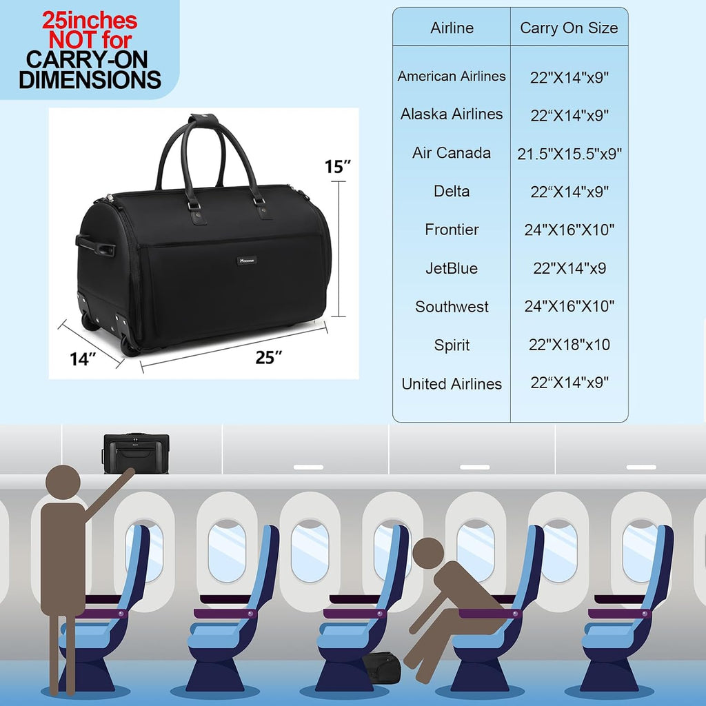 Modoker 3-in-1 Rolling Garment Duffle Bag with Wheels, 25in Red
