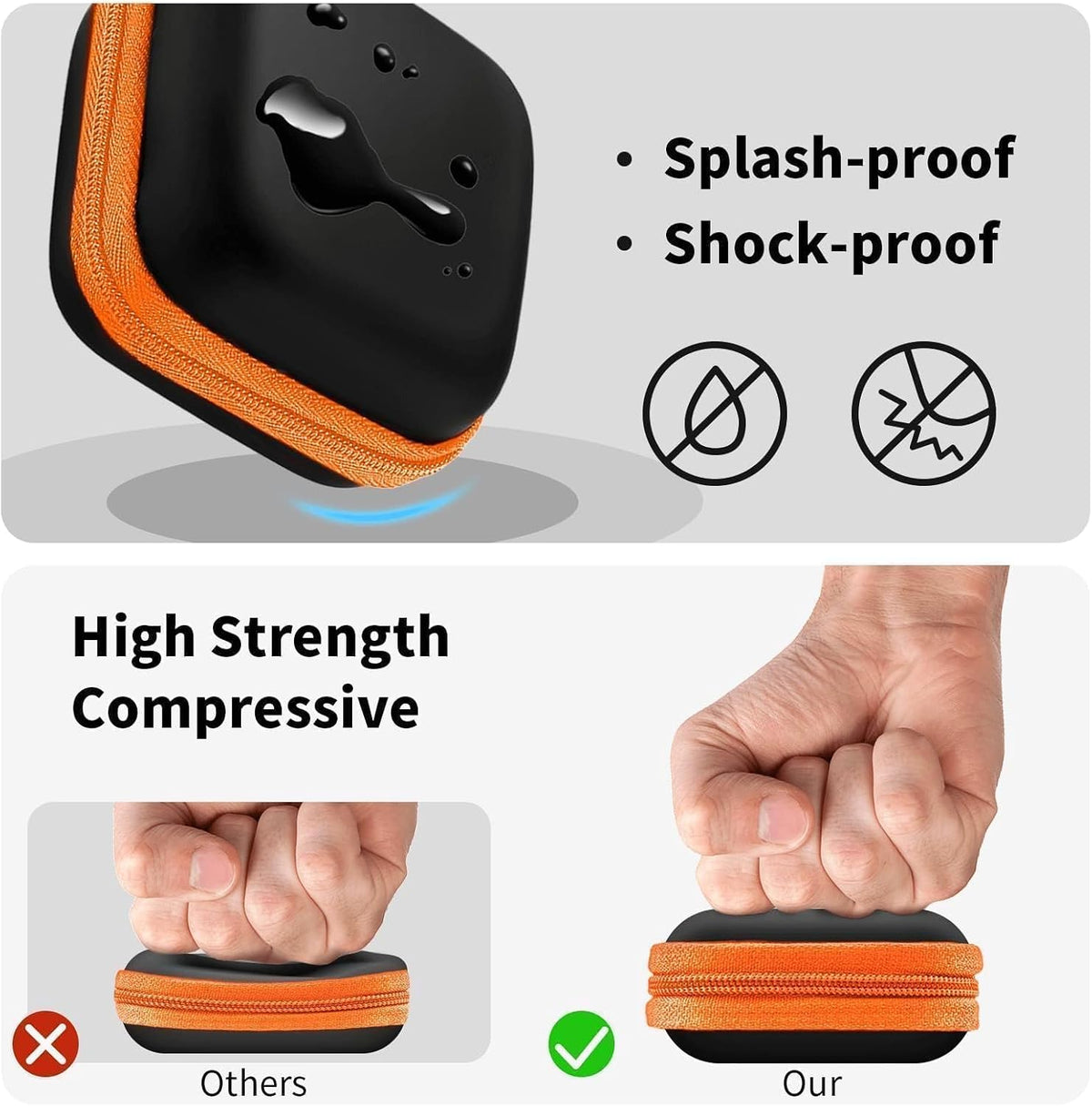 1 Pack Square Earbud Case Storage Bag with Carabiner, Orange