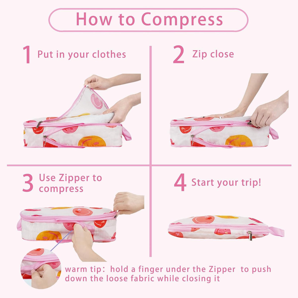6 Pcs Compression Packing Cubes, Packing Cubes for Travel, Waterproof Luggage Organizer Bags Set, Cute Packaging Cubes for Women Kids Backpack Carry-Ons