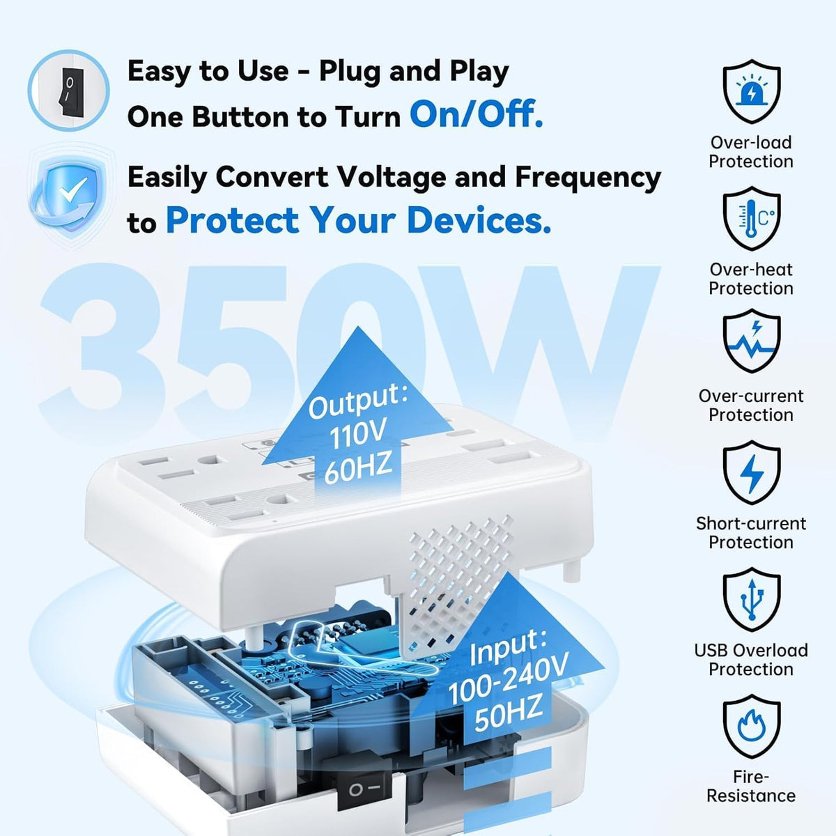 DOACE 350W Voltage Converter US to Europe 220V to 110V Converter