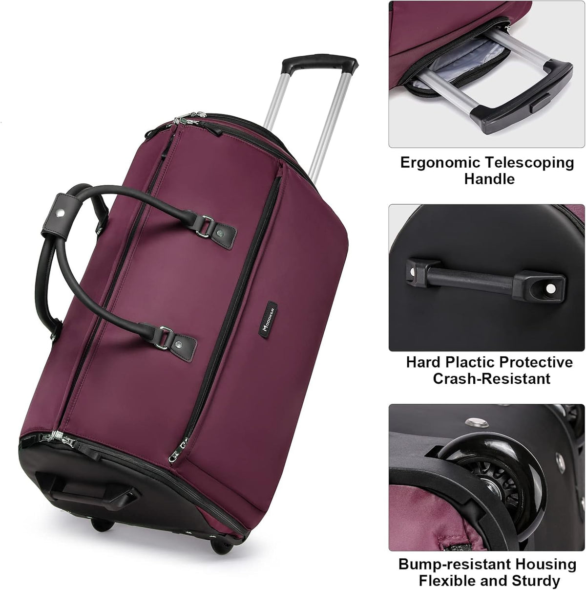 Modoker 3-in-1 Rolling Garment Duffle Bag with Wheels, 25in Red