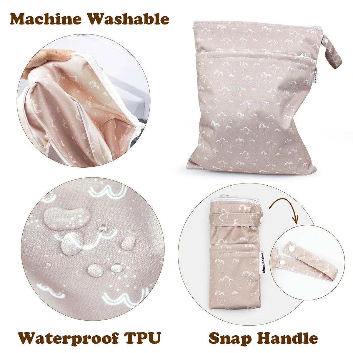 Mama Koala 2 Pack Wet Dry Bags on the Go, Swimming Pool, Beach, in Gym, Fitness Center, Natatorium, Polyester Waterproof Diaper Bag with 2 Pockets, Portable, Reusable, Machine Washable-12in/16in-016