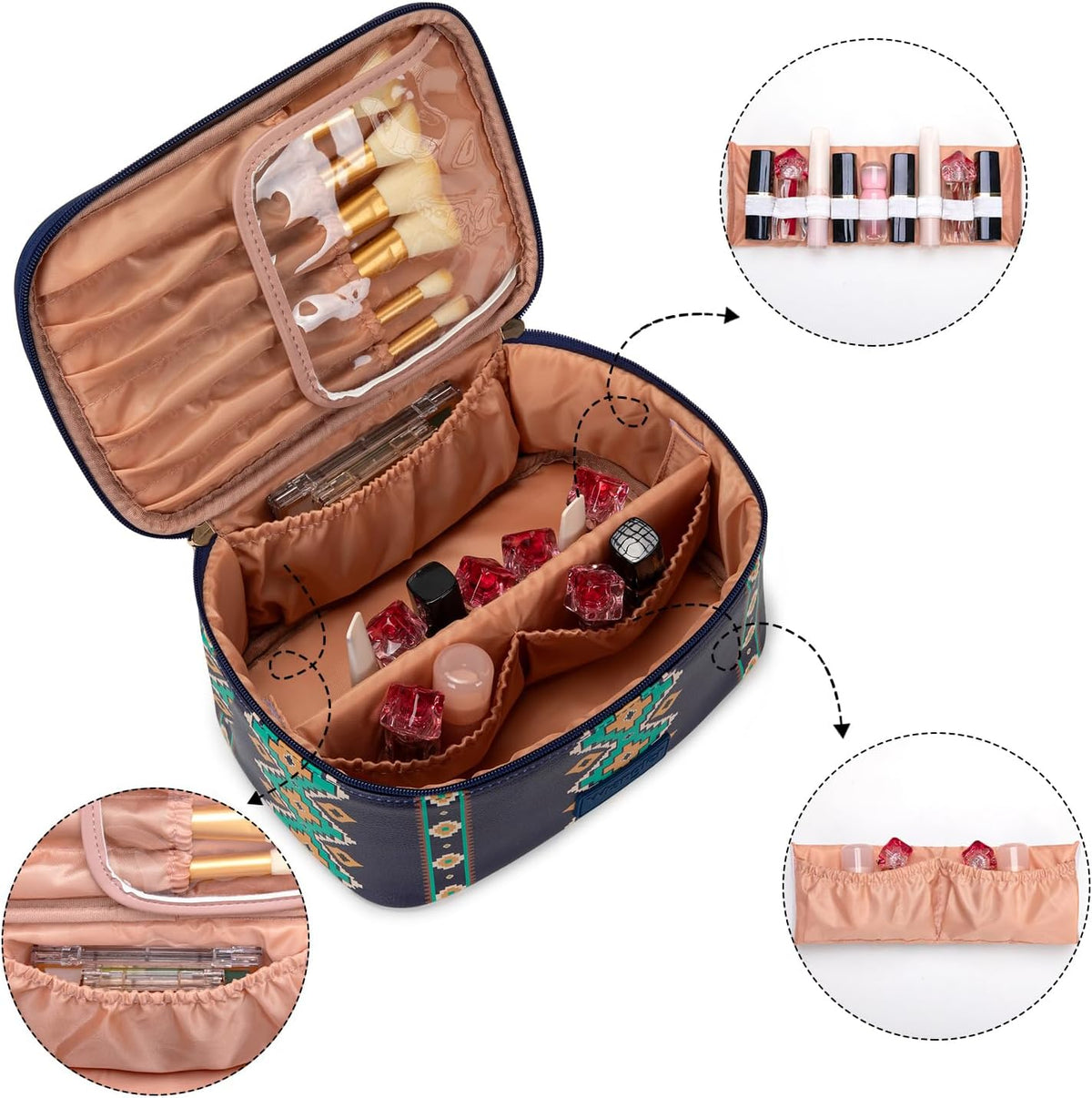Wrangler Travel Makeup Bag 2pcs Set Cosmetic Bag with Makeup Brush Holder