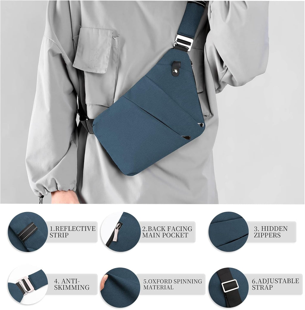 Anti Theft Crossbody Bag, One Shoulder Chest Sling Bag Multi Pockets Slim Anti Theft Travel Purse for Women & Men
