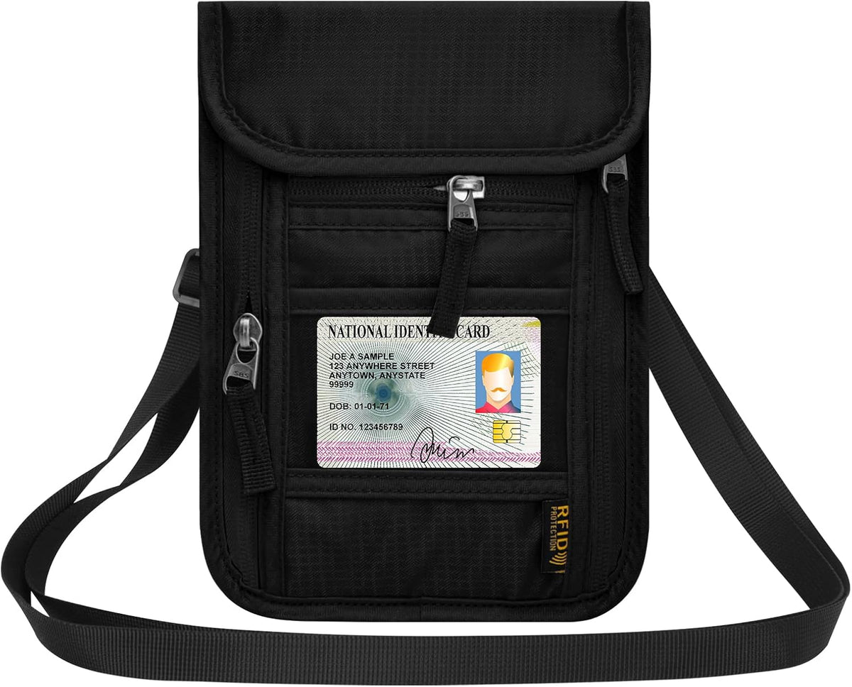 HOTEMIA Neck Wallet for Travel,Passport Holder Neck Pouch for Men Women with Adjustable Neck Strap and RFID Blocking
