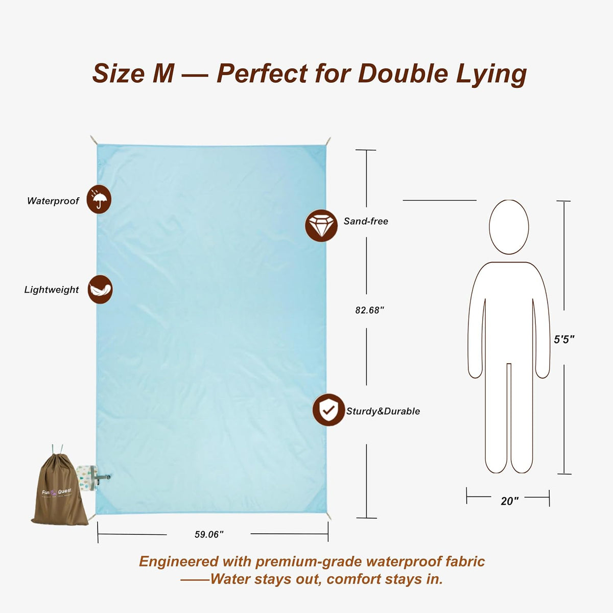 Waterproof Picnic Blanket, Small Beach Picnic Tarp, Foldable with 4 Stakes