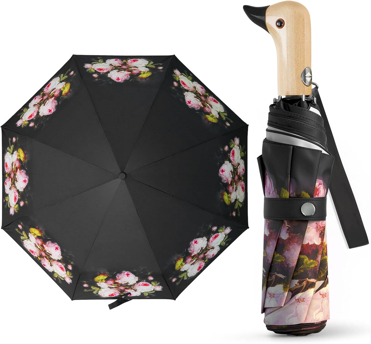 Cute Duck Umbrella Automatic Compact Folding Travel Rain for Women Kids