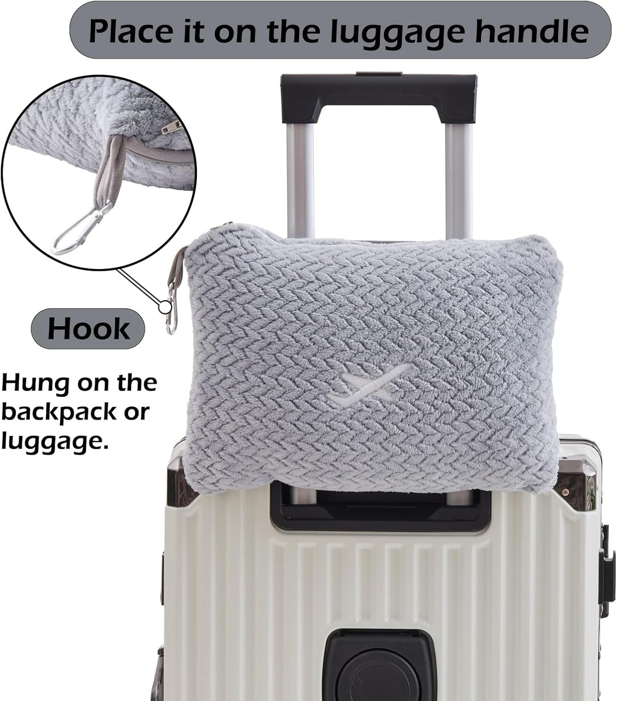 NEWCOSPLAY Travel Blanket with Storage Bag for Airplane Travel, Light Grey
