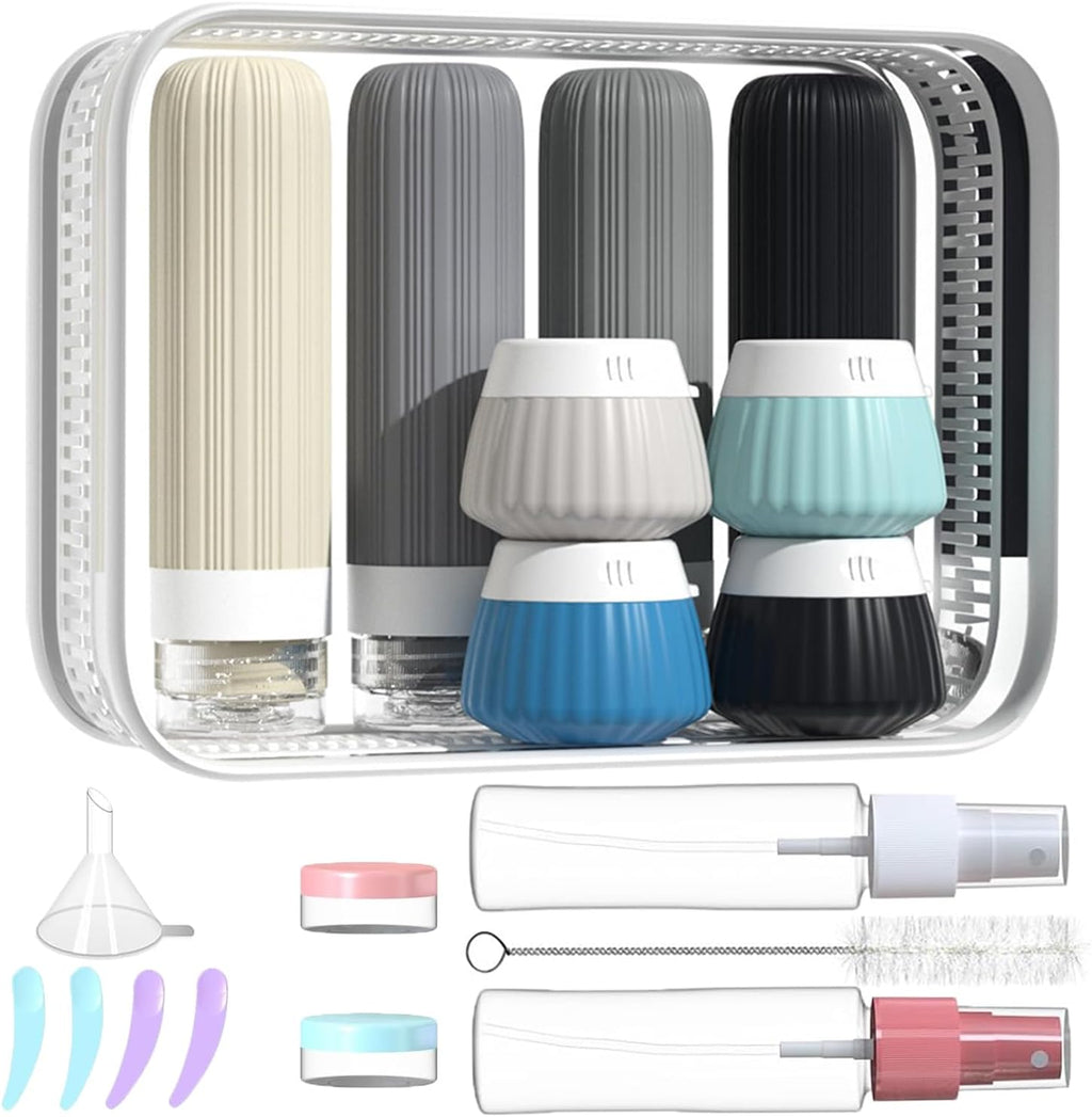 18Pack Travel Bottles for Toiletries TSA Approved Silicone Travel Containers for Toiletries, Leak Proof Refillable Liqus Shampoo And Conditioner travel Essentials toiletry Bottles (BPA Free)