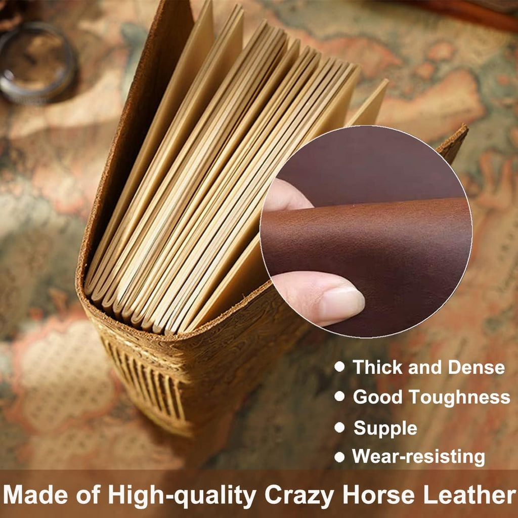 Acidea Leather Journal Notebook, 200 Sheets(400Pages) Kraft Paper Embossed Sketchbook, Genuine Leather Handmade Bound Travel Writing Journal Dairy, Gift for Men, Women (Vintage Brown, 7.5"x 5.5")