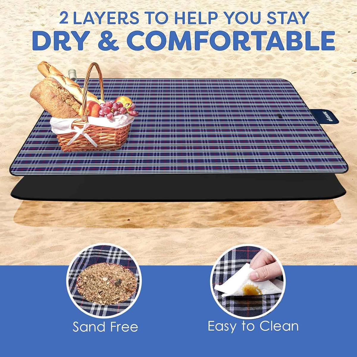 Picnic Beach Blanket, Sandfree Waterproof Outdoor Foldable Mat 80x60in