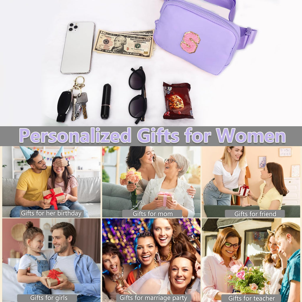 Belt Bag for Girls Birthday Gifts - Girls Fanny Pack Crossbody Bag Gifts for Teen Purse with Initia Keychain Necklace K