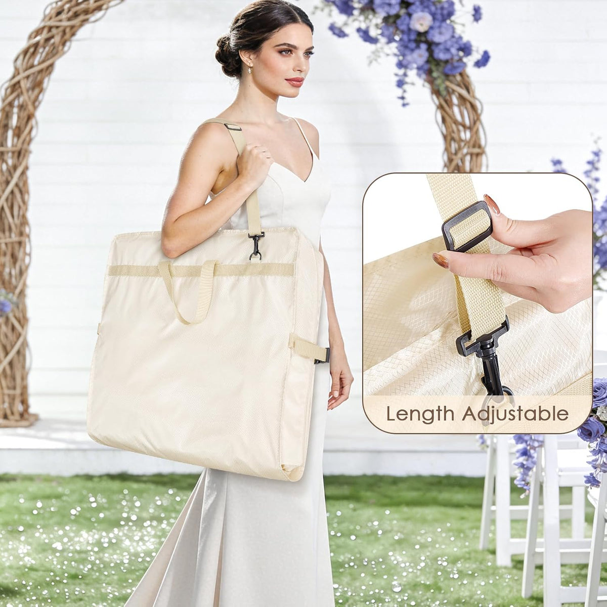 KEEGH 72 in Wedding Dress Garment Bag Luxury Plaid Dress Bag, Beige