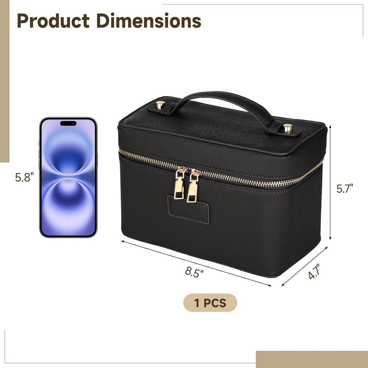 Makeup Vanity Bag for Women - Large Capacity Cosmetic Organizer with Removable Liner, Waterproof PU Leather Skincare Bag, Portable Chic Cosmetic Make Up Case for Skincare, Accessories,StyleB, Black