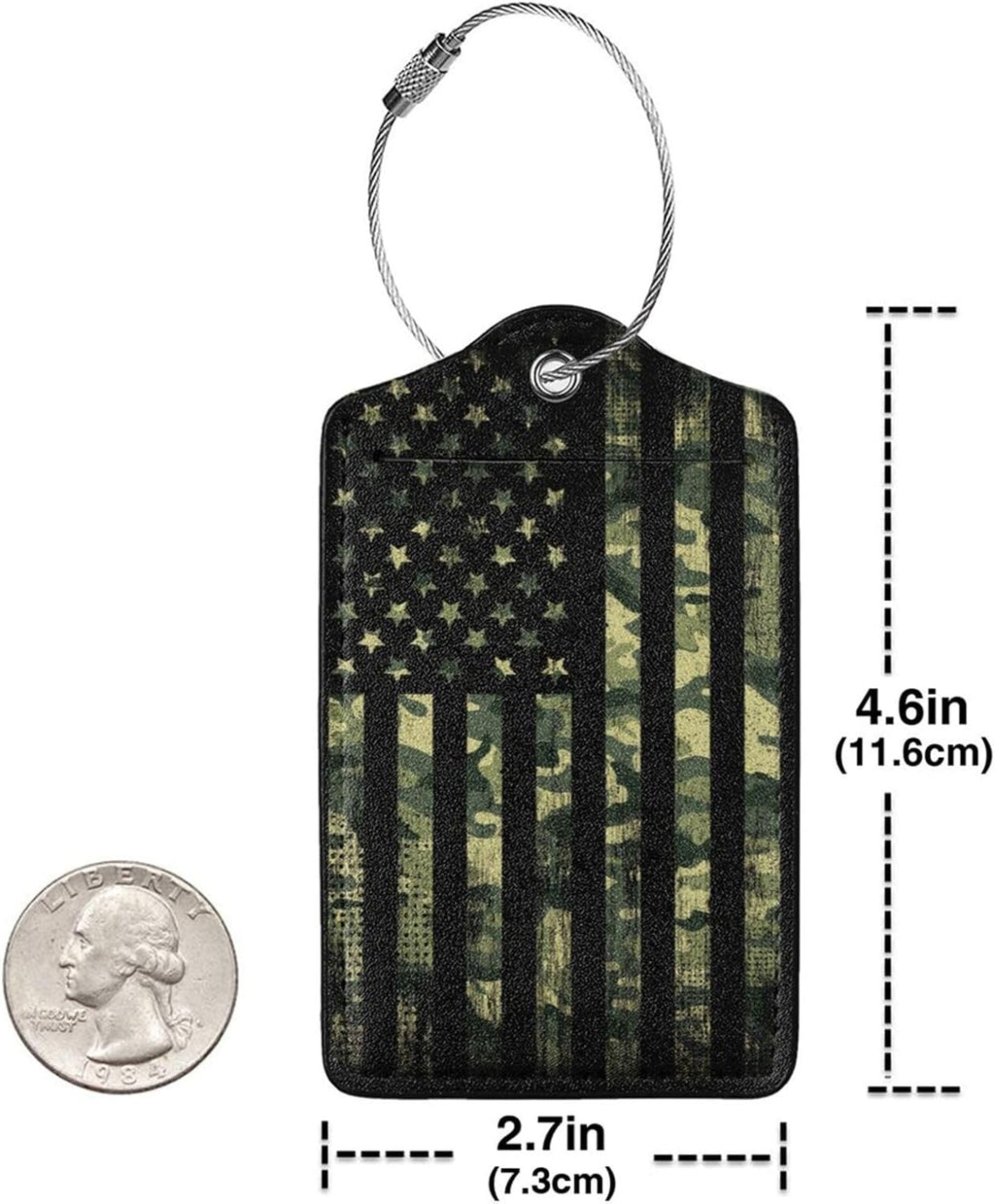 2 Pcs Camouflage American Flag Luggage Tag for Suitcase, 4th of July Decorations Camo US Flag Patriotic Decor Party Birthday Gifts Men Women, Identifiers Privacy Cover ID Label with Steel Loop