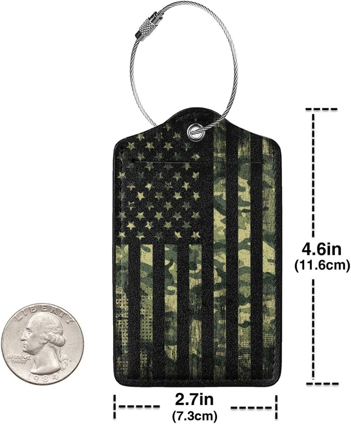 2 Pcs Camouflage American Flag Luggage Tag for Suitcase, 4th of July Decorations Camo US Flag Patriotic Decor Party Birthday Gifts Men Women, Identifiers Privacy Cover ID Label with Steel Loop