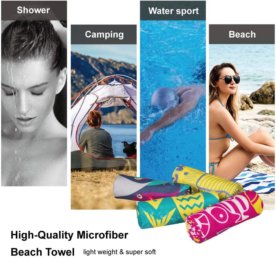 4Monster Quick Dry Beach Towel, Ultra Absorbent Microfiber Travel Towel, Lightweight & Compact for Beach, Swimming, Camping, Pool, Water Sports & Yoga
