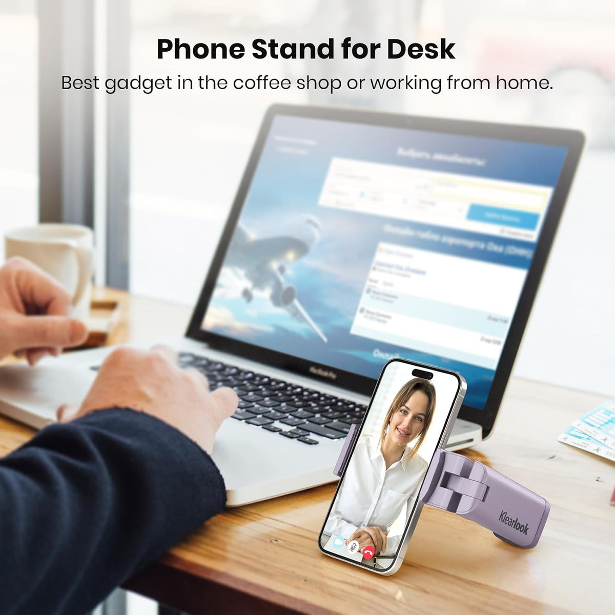 Airplane Travel Essentials Phone Holder, Klearlook Christmas Stocking Stuffers Phone Mount with Multi-Directional 360° Rotation, Travel Must Haves Handsfree Gadgets for Flying, Table or Outdoor-Lilac