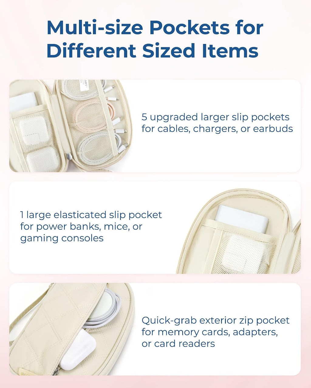 BAGSMART Electronics Organizer Travel Case for Cords Chargers Phones, Beige
