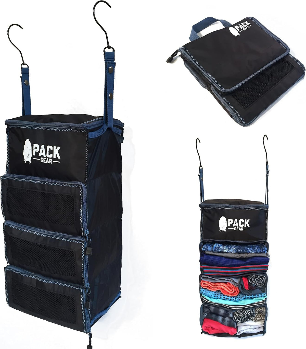 Pack Gear Small Hanging Carry-On Organizer with Mesh Windows, Black