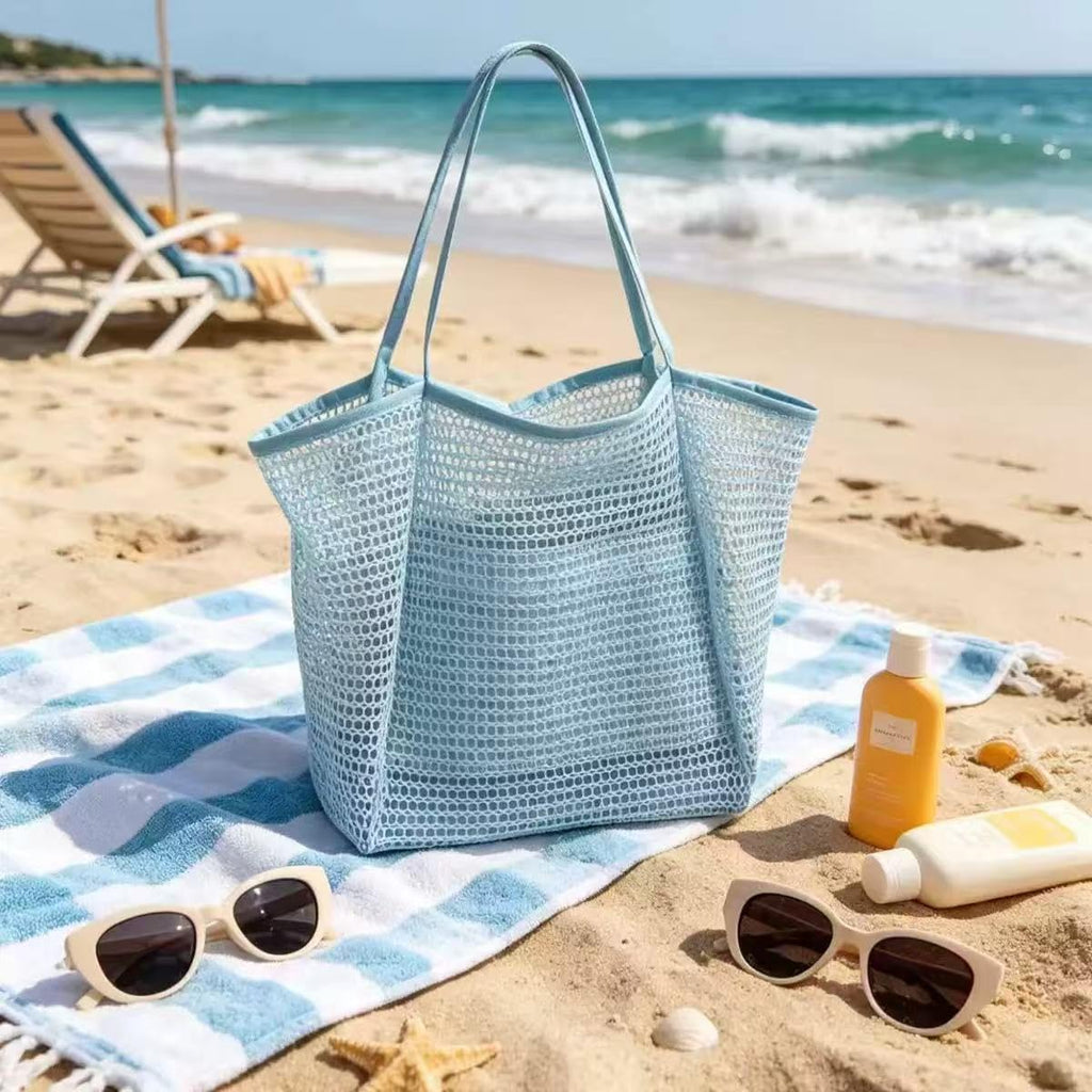 Beach Bag with Mini Pocket, Large Foldable Mesh Tote for Women, Lightweight & Travel Bag for Vacation & Outdoor