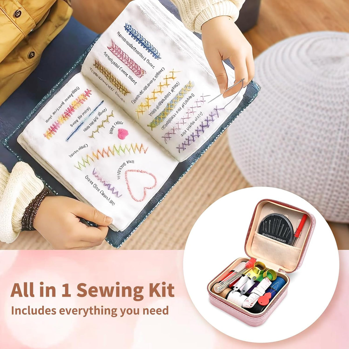 MASHDE 74 PCS Sewing Kit, Big Eye Steel Sewing Needles Kit with Storage Box
