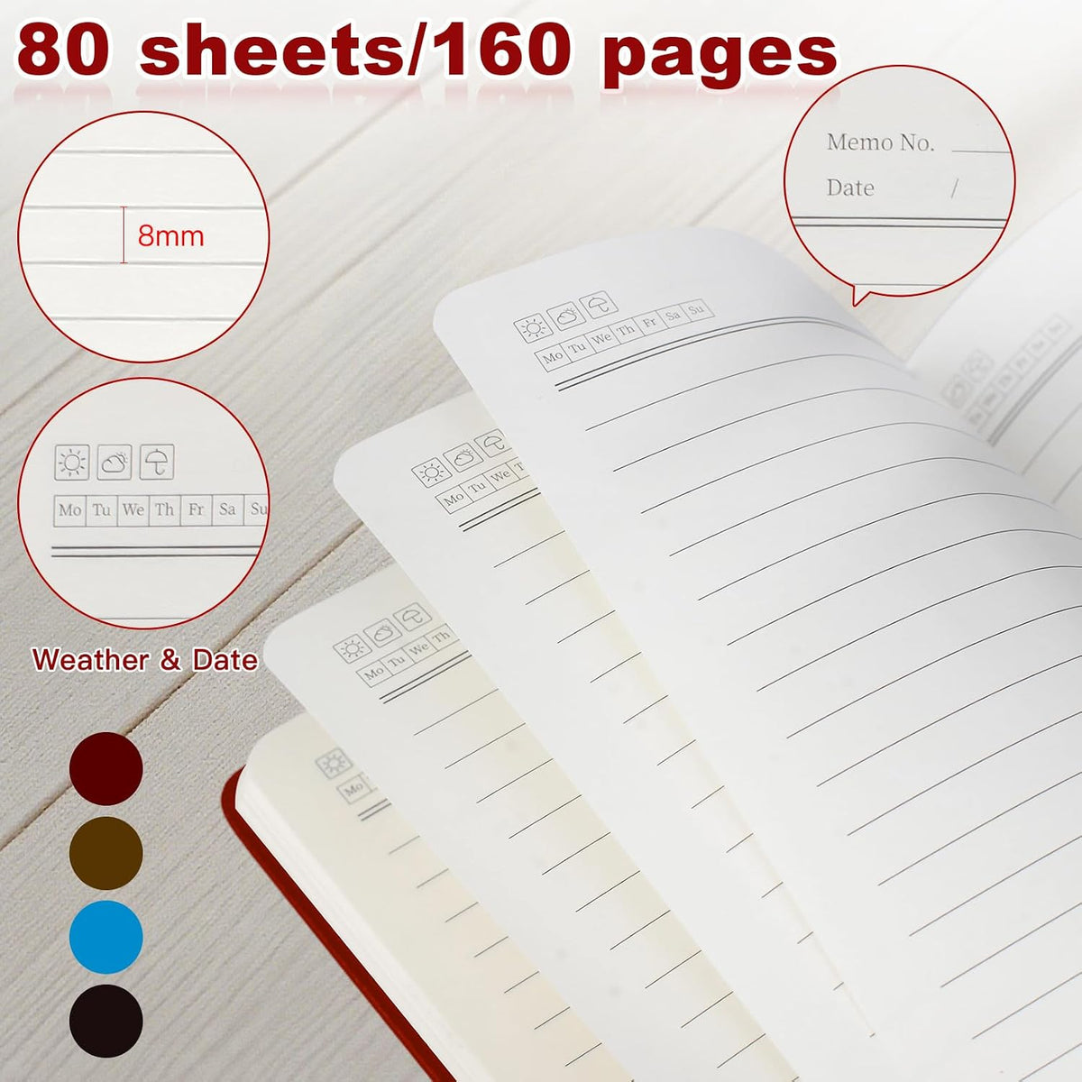 AZUREAL Journal for Women Men, Lined Journaling Notebooks A5 5.7x 8.3 In, Hardcover Leather Journal Diary 160 Pages, Journals for Writing, Travel, Business, Home & School (Wine Red)