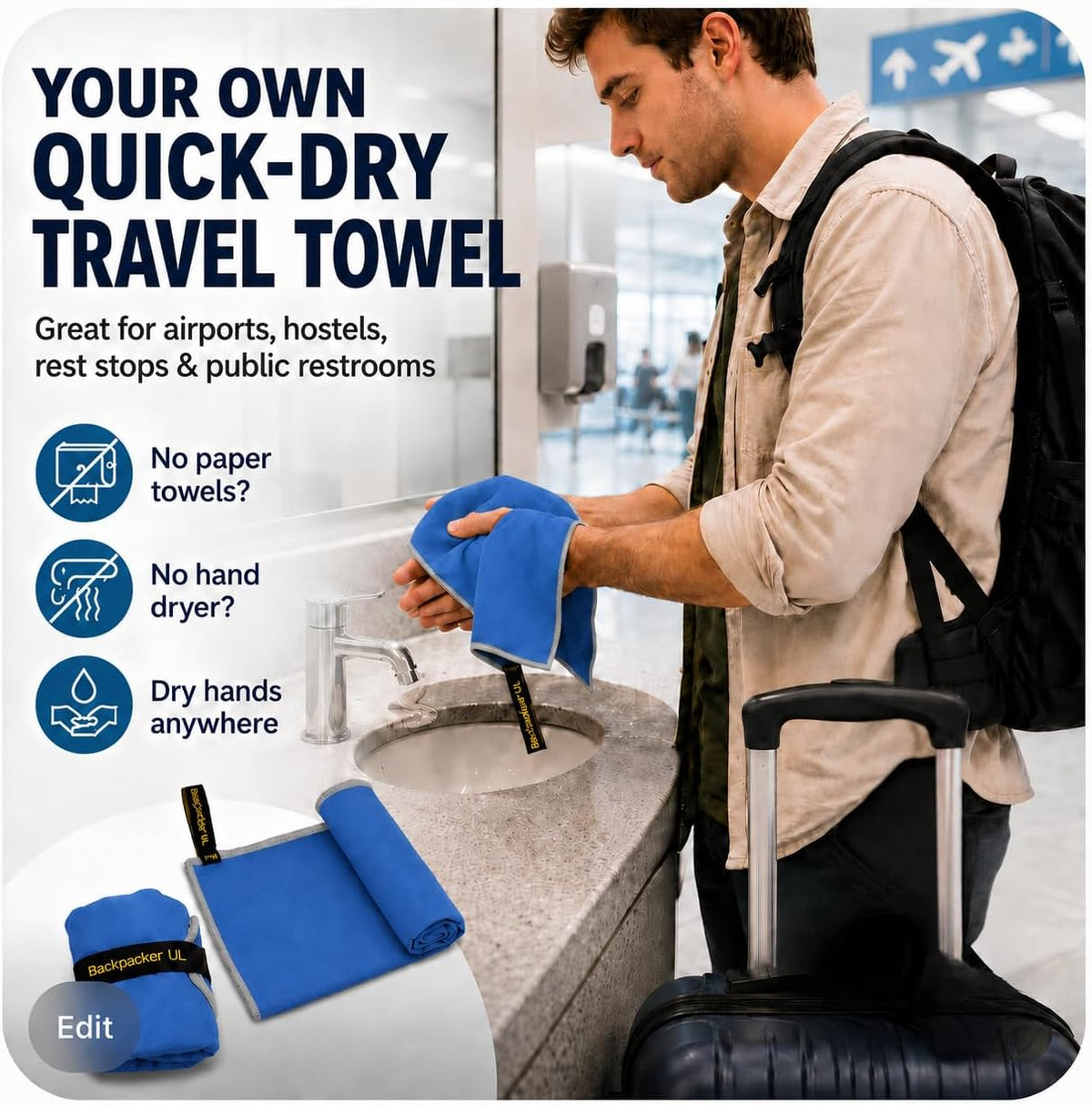Backpacking Ultralight Quick Dry Microfiber Soft Fast Drying Hand and Face Towel Wash Cloth Camping Yoga Hiking Active Lifestyle Small (Blue, Small)