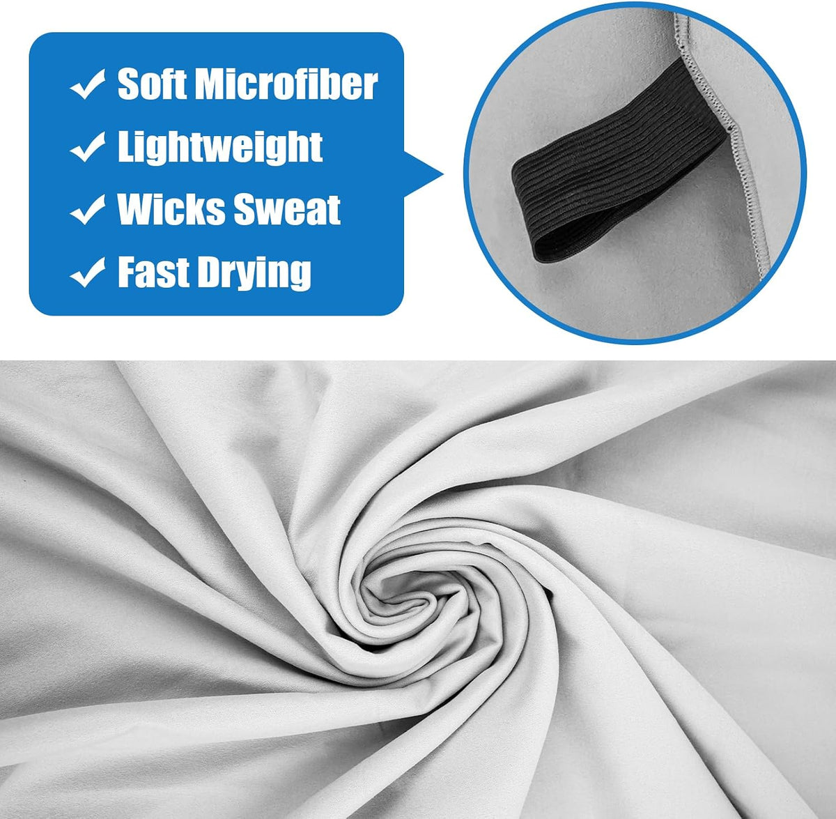 Travel Body Towel L Size Microfiber Quick Dry Lightweight for Men Women Camping Hiking Beach Swimming Pool Yoga Mat Towels(Light Grey, 1 Pack L)