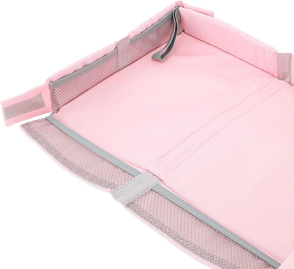 RiToEasysports Foldable Travel Tray Cover, Multifunctional Airplane Table Organizer with Toy Storage Bag for Kids Adults Planes Trains (Pink)