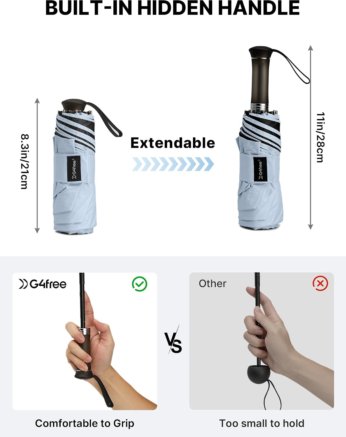 G4Free 46 Inch UPF 50+ Sun Umbrella with Extendable Built-in Handle