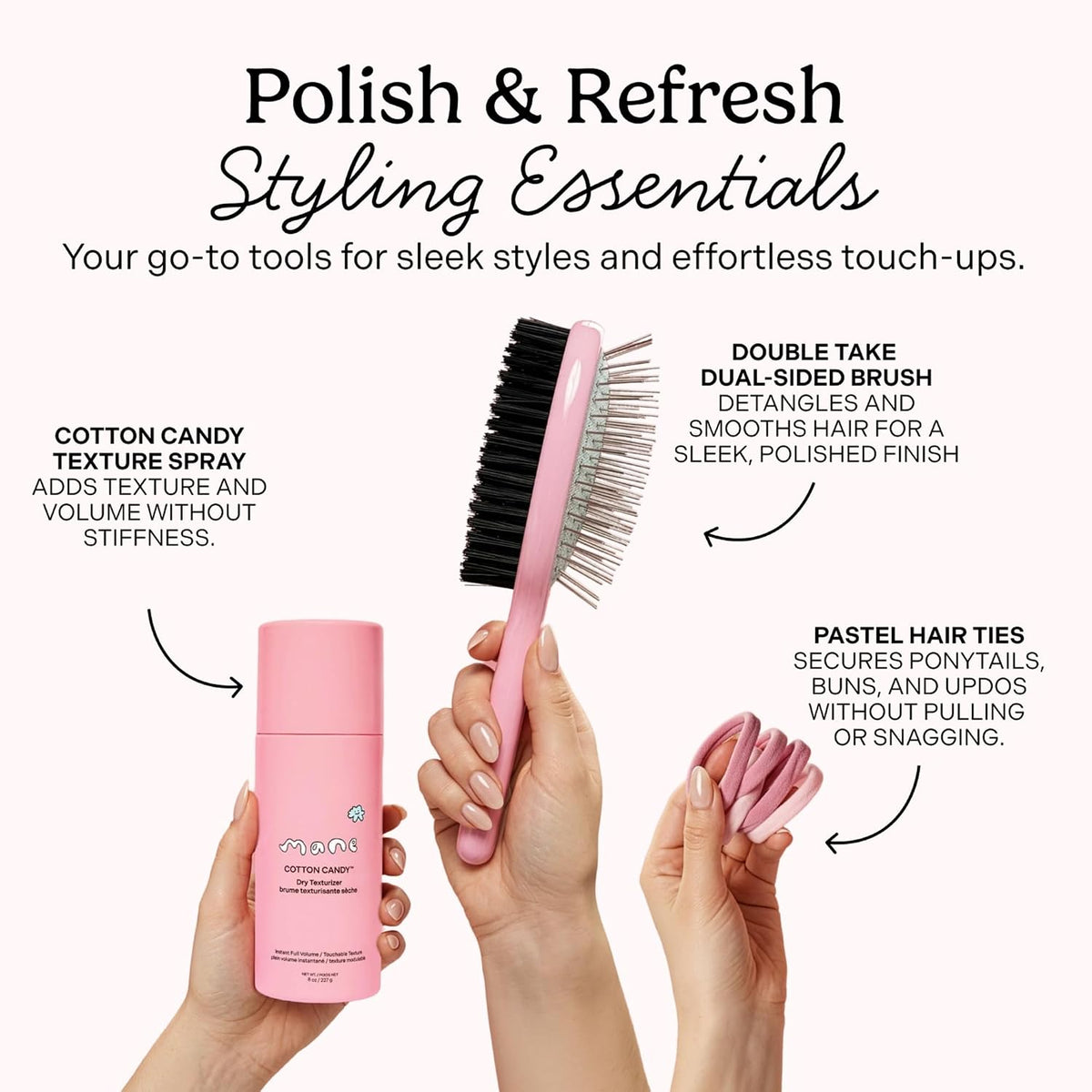 Mane Double Take Dual-Sided Hair Brush - Two-in-One Travel Size Boar Bristle Hair Brush for Smooth Slick Backs & Metal Pin Side for Detangling - For Ponytails, Buns & Touch-Ups On the Go