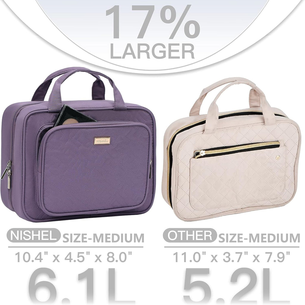 NISHEL Travel Toiletry Bag for Women Hanging Organizer Makeup Case Pockets