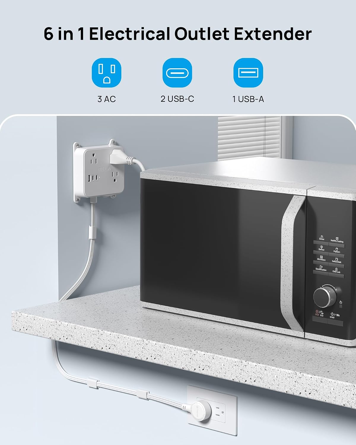 TROND Flat Power Strip with 360° Rotating Plug
