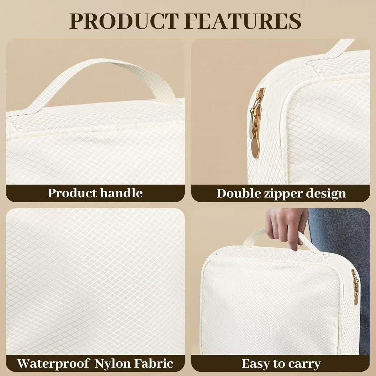 GSXRB Jewelry Organizer Travel Portable Earring Necklace Ring Jewelry Organizer Large Capacity Foldable Multi-Layer Classified Storage Bag Waterproof Antioxidant Organizer (beige)
