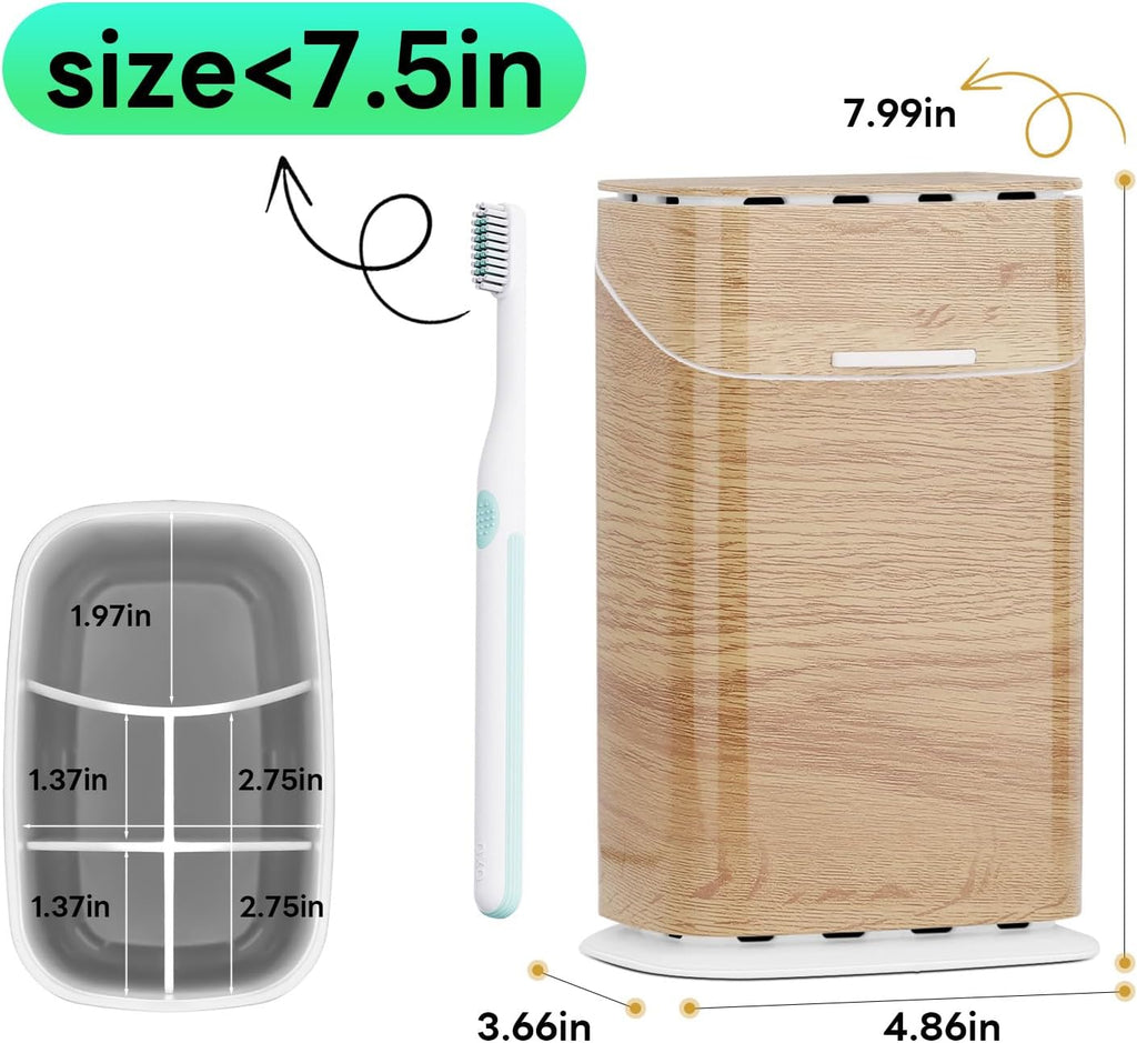 GFWARE Wood Bathroom Toothbrush Holder with Cover, Ventilated & Drainage