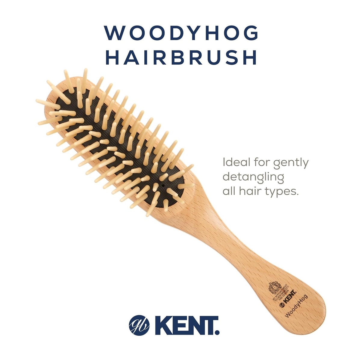 Kent KB Woodyhog Travel Size Detangling Brush Beech-wood, Firm Rounded Wooden Bristles, Natural Cushion Detangler Wooden Hair Brush for Women Men and Kids Everyday Care, Made in England