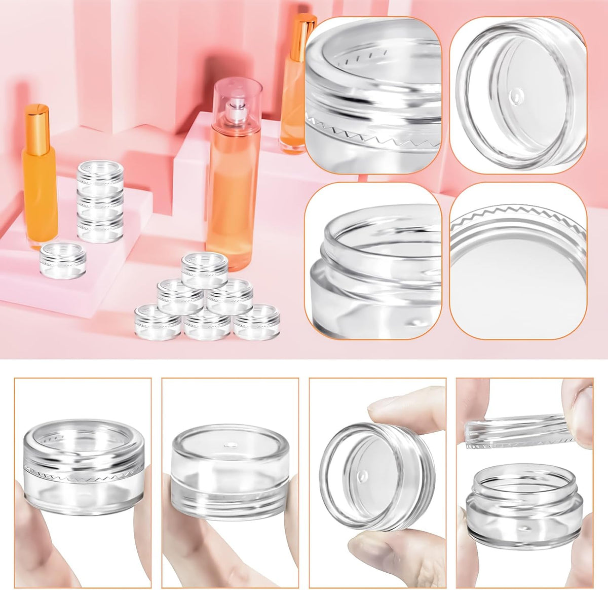 200 Pack 5g Plastic Jars with Lids, 5ml Round Clear Cosmetic Containers Makeup Jars, 5gram Travel Size Container Jar with Spatulas for Makeup Sample Lotion Cream Ointment Salve Balm Powder