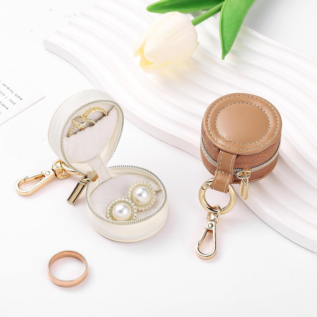 2 Pcs Portable Jewelry Ring Holder Boxs with Keychain