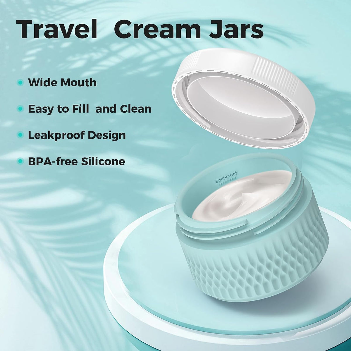 Travel Containers for Toiletries, 2oz Silicone Cream Jars BPA Free