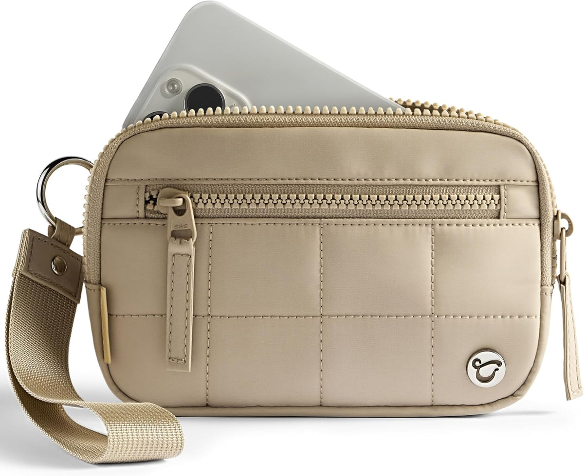 Uselike Womens Wallet Card Holder Purse with Zipper Quilted Phone Wallet RFID Blocking Small Wristlet Wallets for Everyday, Travel (Light Khaki)
