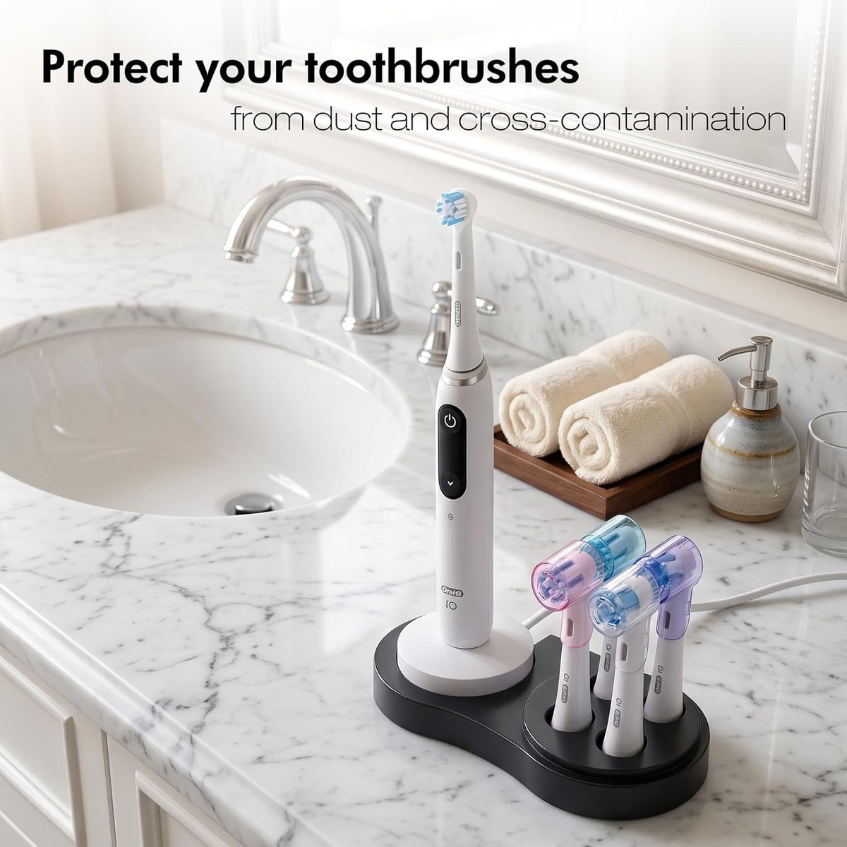 Toothbrush Head Covers & Toothbrush Holder for Oral B & iO series, multicolor and black